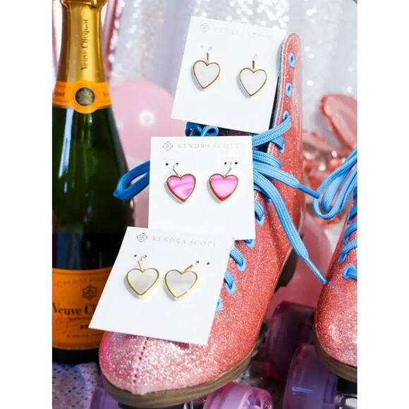 *SOLD* NWT! Kendra Scott Heart Gold Drop Earrings in Red Kyocera Opal - Picture 5 of 6